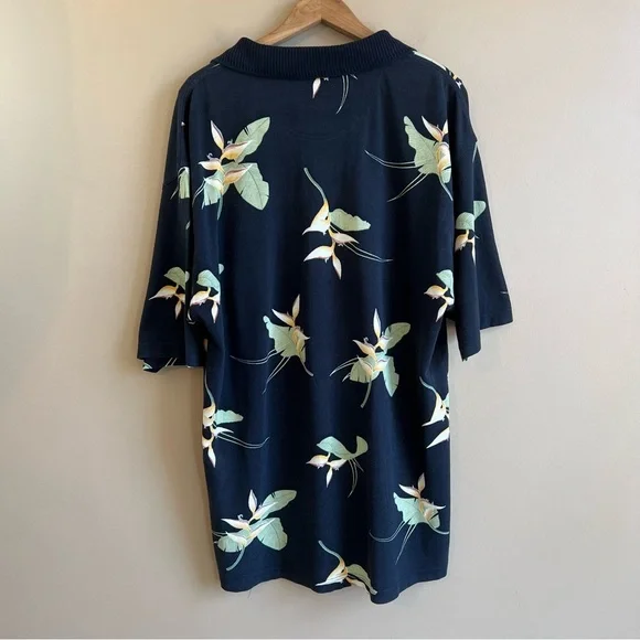 TOMMY BAHAMA vintage men’s black polo shirt size Large 100% cotton floral - Picture 5 of 5